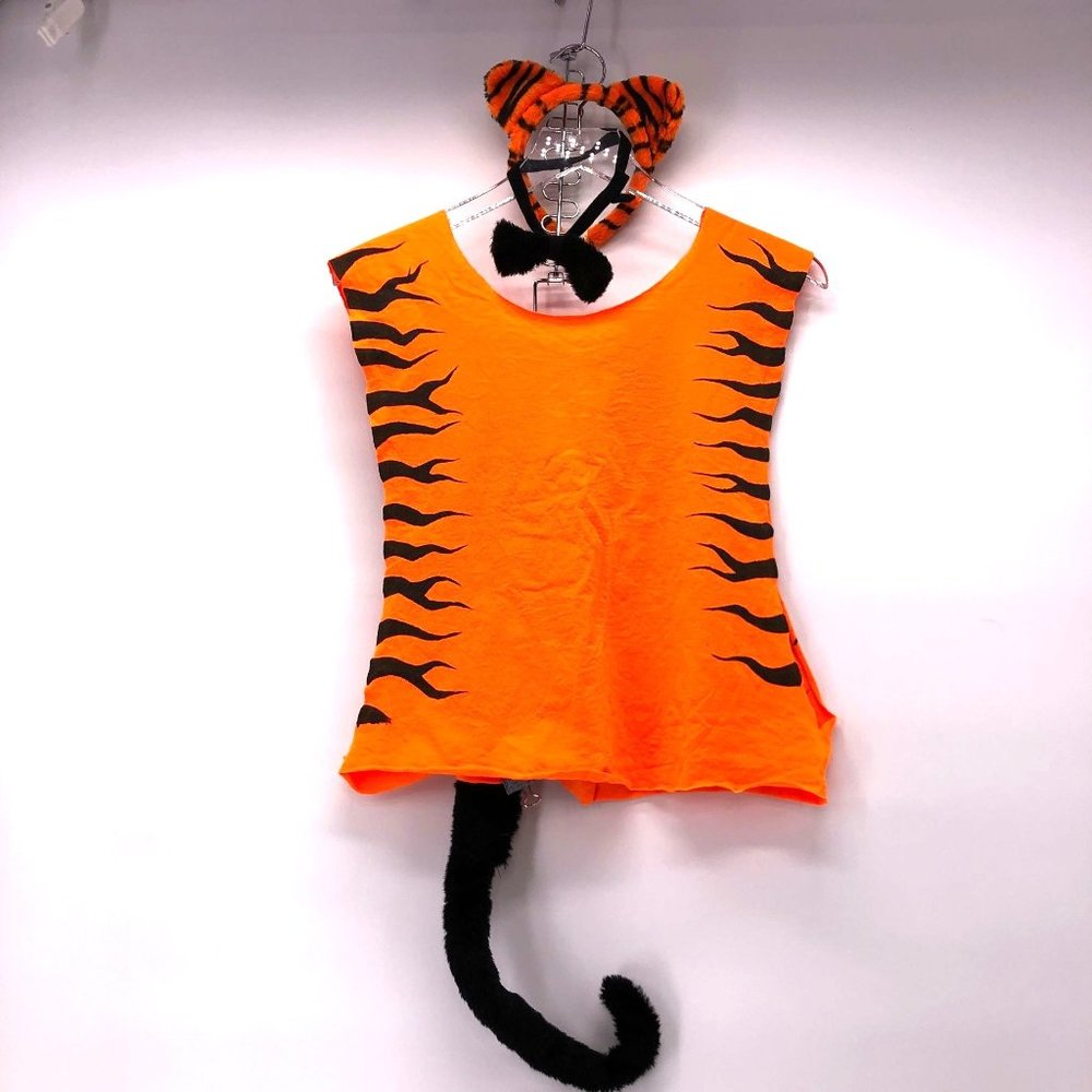 4 Piece Tiger Cat Costume Hand Painted & Cut Tee, Tail, Ears & Necktie Halloween